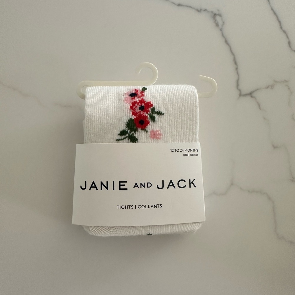 Janie and Jack Floral Cream Knit Tights
